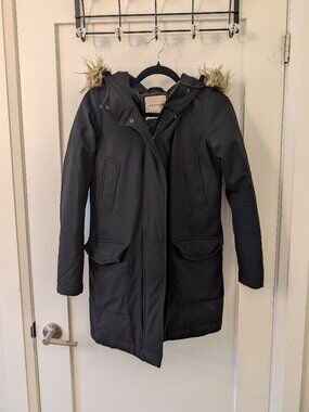 Community Aritzia Black Wool Down Parka Faux-Fur Hood XXS As-Is
